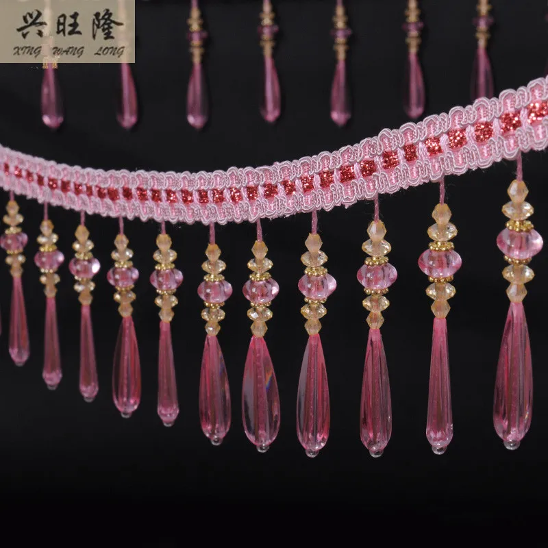 XWL 12M/Lot 11cm Wide Lantern Crystal Beads Tassel Fringes Curtain Lace Accessories DIY For Sofa Table Cloth Stage Trim Ribbons