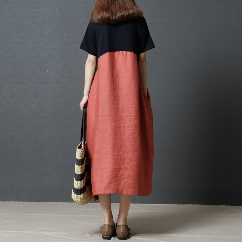 Женское винтажное платье из хлопка и льна Свободное длинное большого размера для
