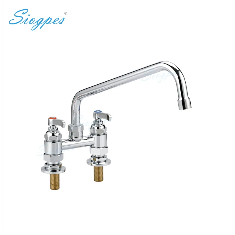 

Heavy Duty 4" Double Holes Deck Mounted Commercial Pantry Kitchen Sink Faucet with Swing Spout for Restaurants
