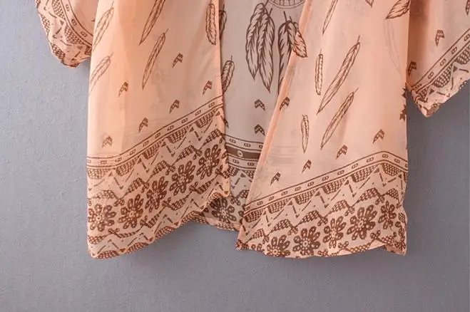 Модная женская летняя шифоновая блузка Пляжное кимоно Boho кардиган с цветочным