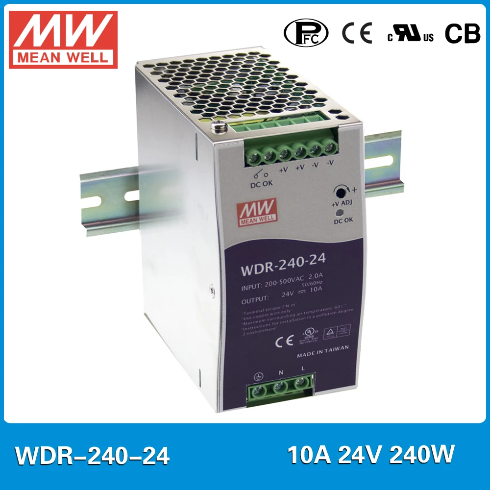 Оригинал MEAN WELL WDR 240 24 Вт 10A в промышленный блок питания на DIN рейке В однофазный и