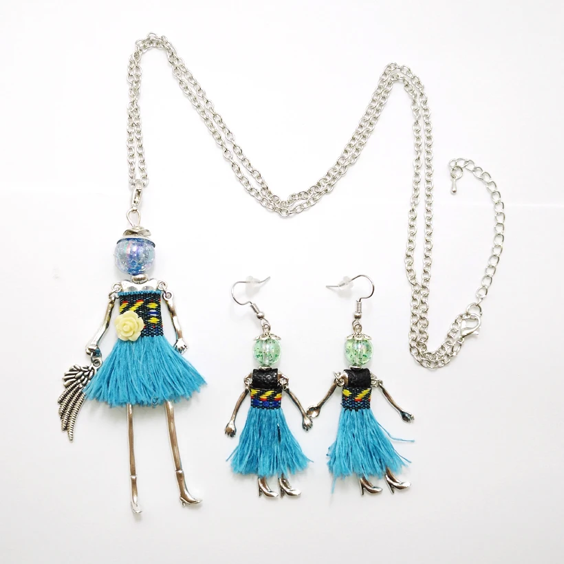 YLWHJJ Модные женские кукольные кисточки милый комплект из длинных ожерелий и серег