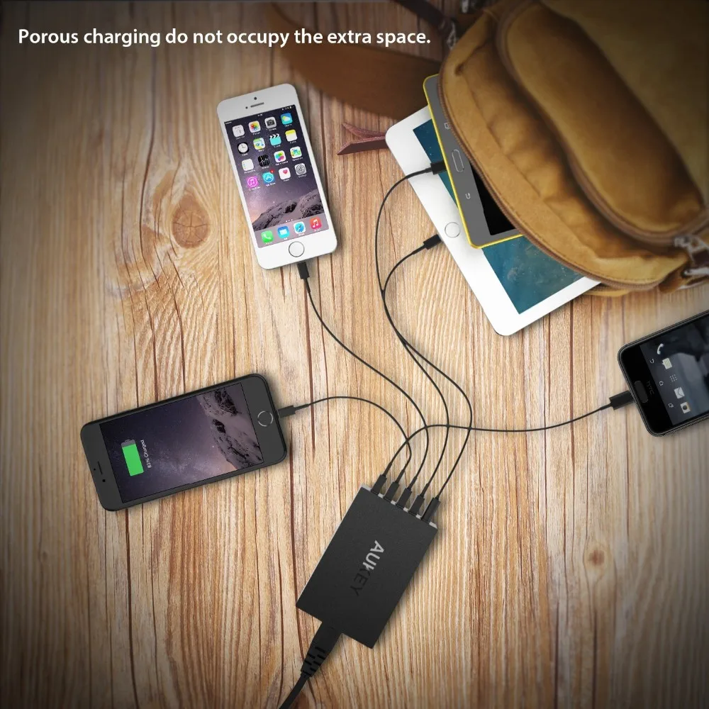 AUKEY 5-Порты и разъёмы USB Зарядное устройство Quick Charge 3.0 станция с Micro-USB кабель для