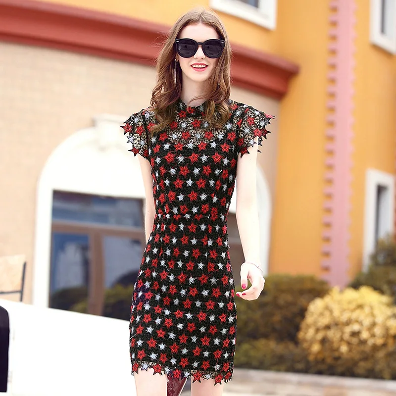 Новая мода 2019 весна лето Звезда вышивка выдалбливают Кружева открытая спина