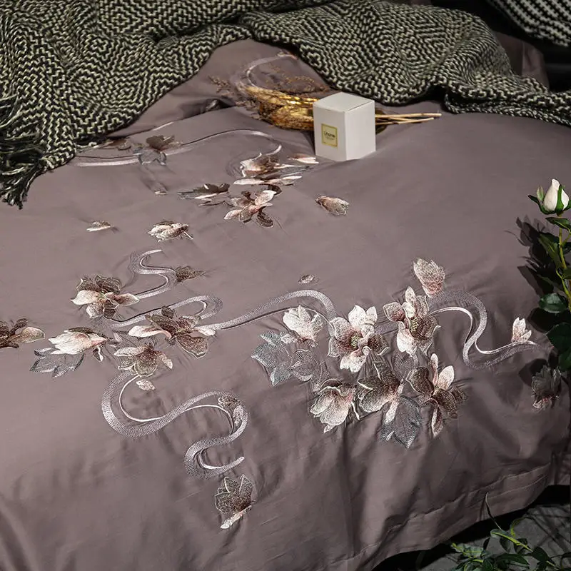 Роскошный Египетский хлопок queen King size Постельный набор серый коричневый комплект постельного белья простыня пододеяльник parrure de lit Juego de cama