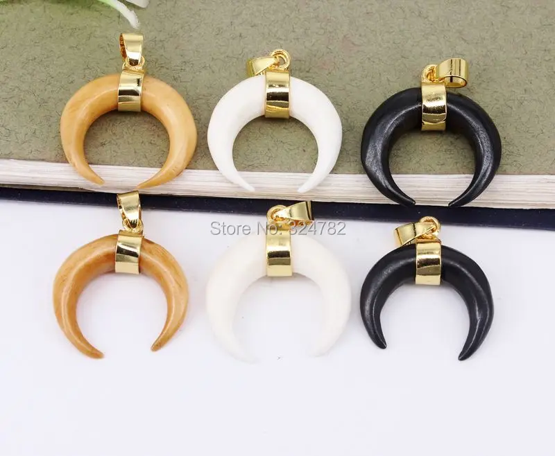 10 шт. Модный маленький размер из бычьей кости кулон с дизайном полумесяц золотым