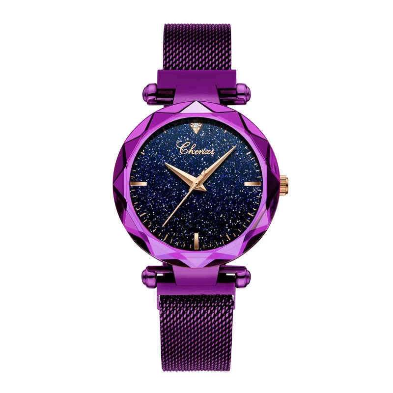 Purple Watch CHENXI роскошные женские кварты женские часы Фиолетовые женские наручные часы Новая мода Звездное небо циферблат часы Relogio Feminino Reloj Mujer - Цвет: Purple Watch