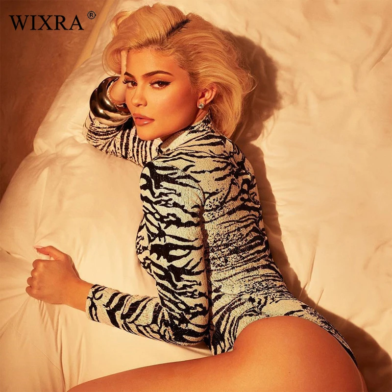 Женские облегающие боди с высоким воротом Wixra трендовые комбинезоны длинным