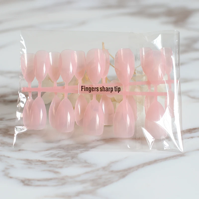 Новый прозрачный порошок Полный ногтей удобный искусственный острый розовый 24