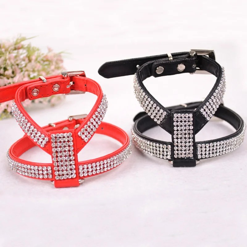 Блестящие стразы шлейка для питомцев из искусственной кожи без поводка щенка