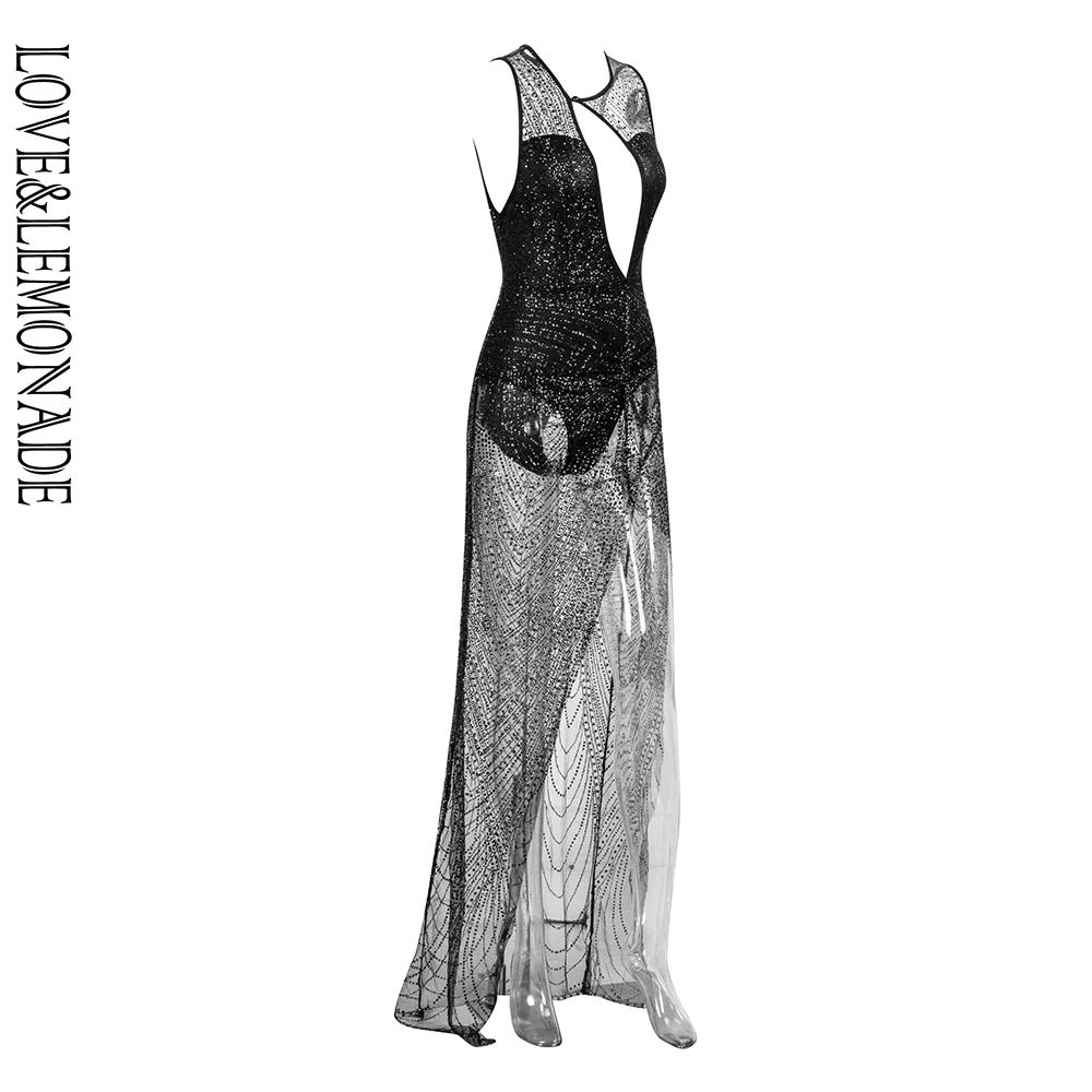 Женское платье макси LOVE &amp LEMONADE черное с разрезом модель LM90062 Black | Женская одежда