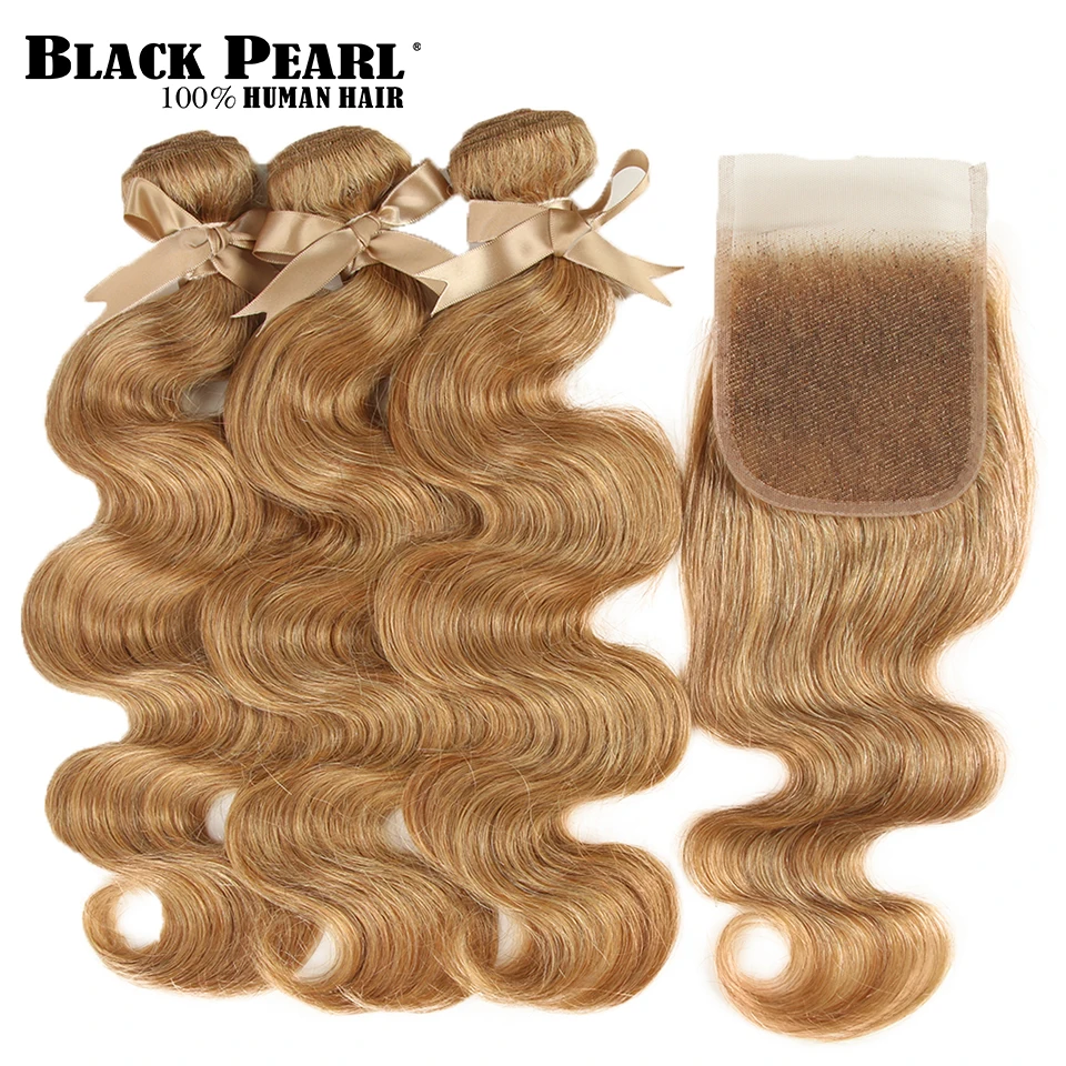 Black Pearl Malaysian Body Wave 3 Bundles With Closure Free Part Mix Color  Honey Blonde Remy Human Hair Bundles With Closure