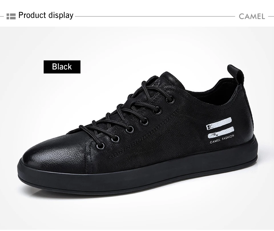 CAMEL Men's Genuine Leather Casual Shoes Classic Fashion Male Lace up Flats Black White Men Flat Heel Daily Comfortable Footwear
