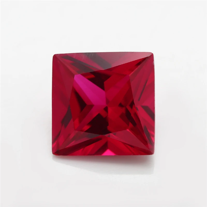 

50PCS 3x3~10x10mm Square Shape Princess Cut Loose Corundum Red Color Synthetic stone For Jewelry DIY Gems Stone 5#
