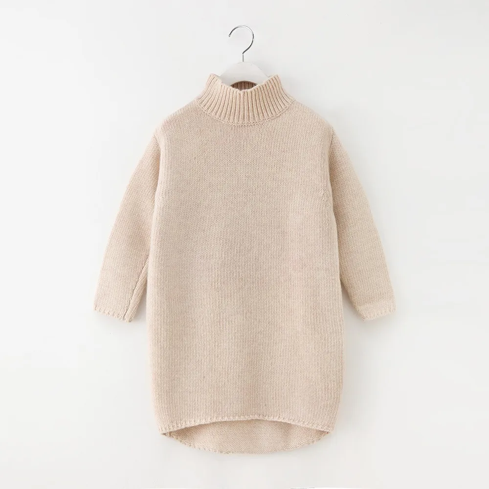 beige knit sweater Вязаное платье для девочек с длинными рукавами; сезон осень-зима; длинный вязаный свитер; платья для маленьких девочек; одежда для детей; модная одежда принцессы - Цвет: beige knit sweater