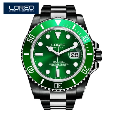 Stainless steel 09 LOREO часы для дайвинга мужские модные бизнес часы мужские повседневные водонепроницаемые кварцевые наручные часы из нержавеющей стали Relogio Masculino - Цвет: Stainless steel 09