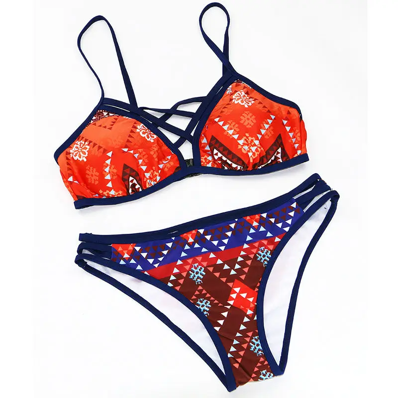 2016 Крючком Бикини Strappy Крест Повязки Купальники Женщины Мягкий Swimwuit Ретро