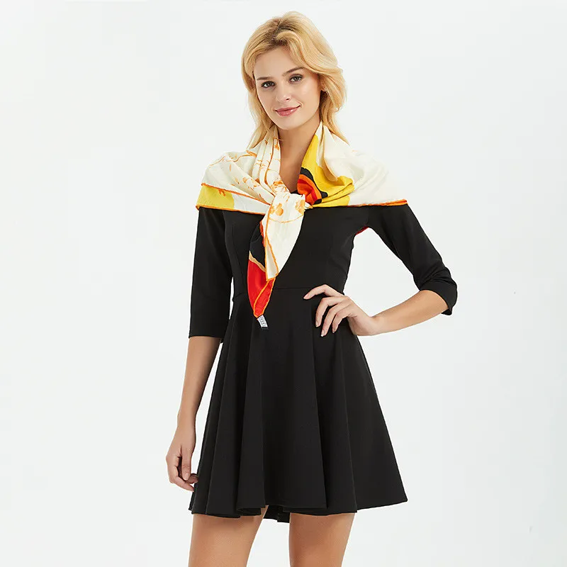 2018 Роскошный шелковый шарф для женщин 90x90 Большой размер женские пашминовые