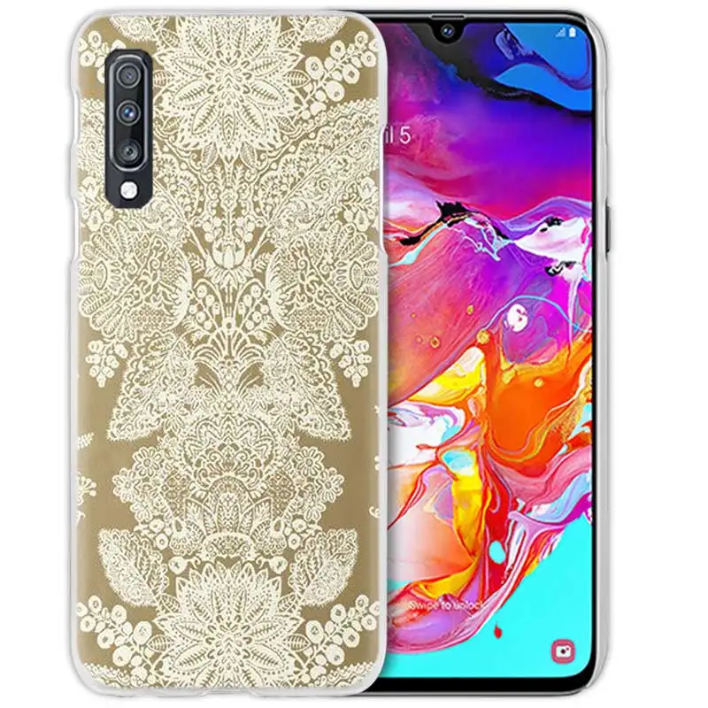 Чехол с кружевом и цветами для samsung Galaxy A50 A70 A20e A40 A30 A20 A10 A8 A6 Plus A9 A7 жесткий прозрачный чехол для телефона из поликарбоната