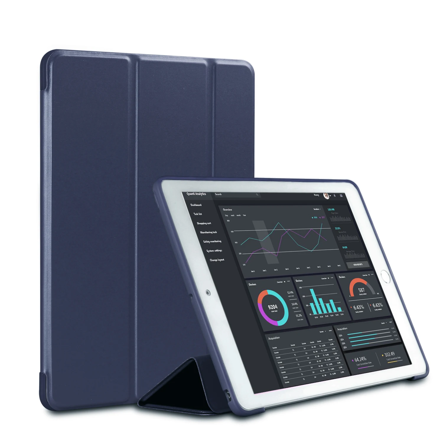 Dark blue Чехол PFHEU для iPad / 9,7, силиконовый мягкий тонкий чехол из искусственной кожи для iPad Air 1 Air 2 - Цвет: Dark blue
