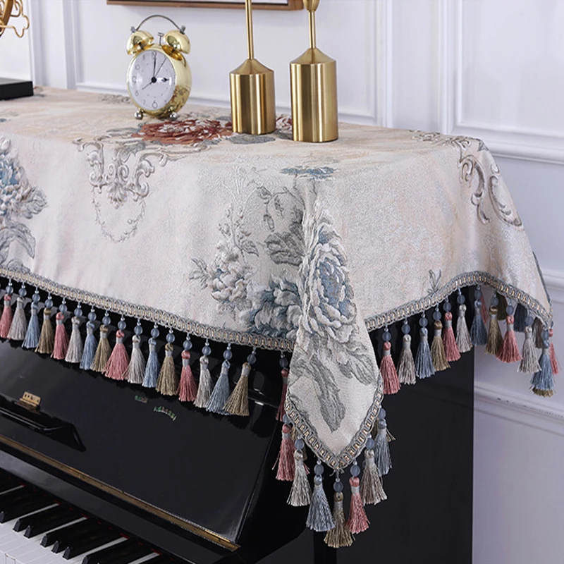 Роскошные 3D жаккардовые Чехлы для фортепиано полотенце клавиатуры бежевый синий