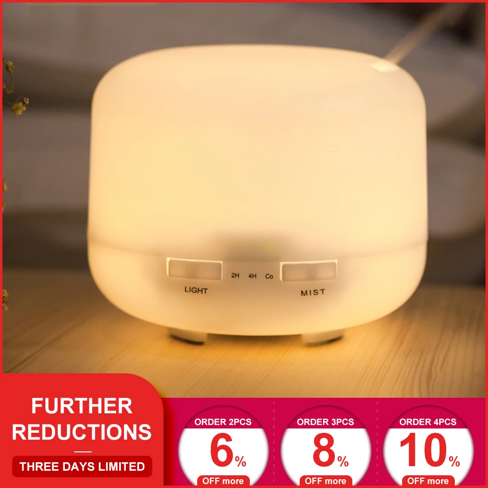 600ml Air Humidifier for Home Ultrasonic Timing Aroma Essential Oil Diffuser Mist Maker 7 Colors LED Light Night | Бытовая техника