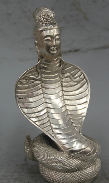 8&quot Tibet Tibetan Buddhism Silver Snake Naga Kanya Mother Kwan-yin Goddess Statue R0710 | Дом и сад