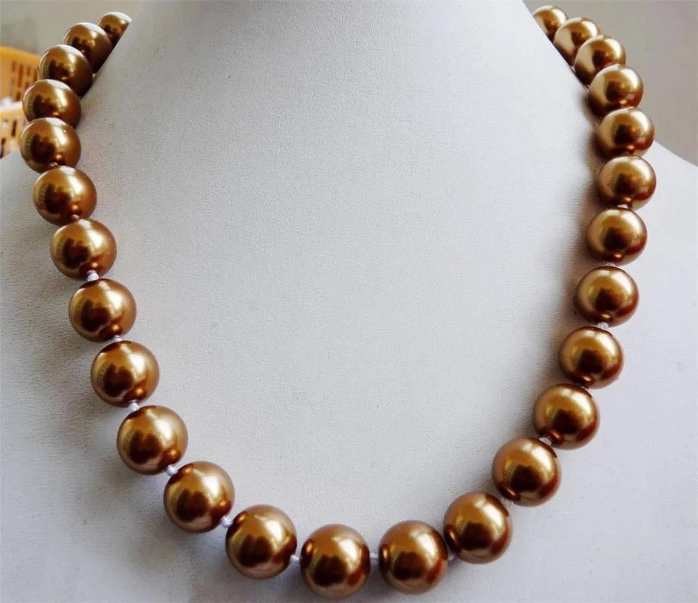

FREE shipping> >>>>HOT!12mm Brown Coffee South Sea Shell Pearl Necklace 18" AAA+ FR158