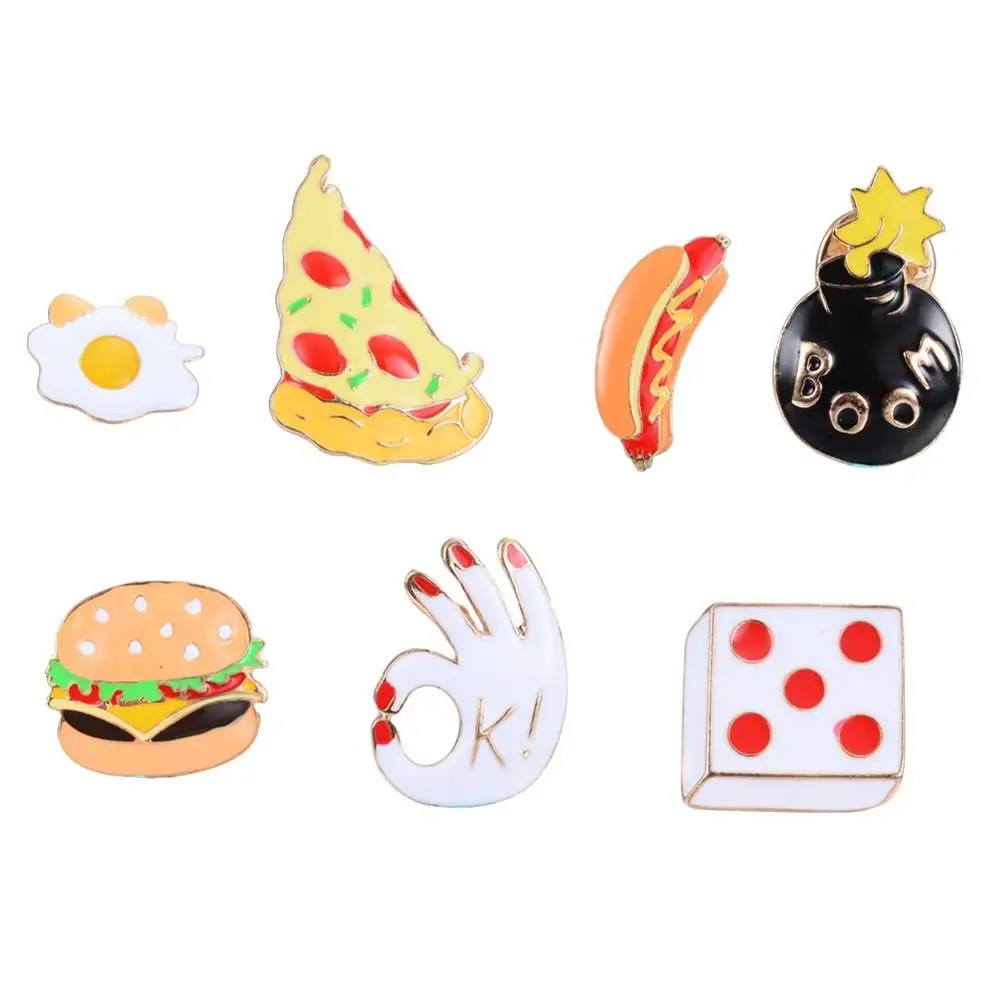 Sangdo Lovely Cartoon Food Pizza Hamburger Hot Dog Omelette Dice Bombs Enamel Brooches Pins Shirt Jacket Collar Badge Jewelry 3 | Украшения