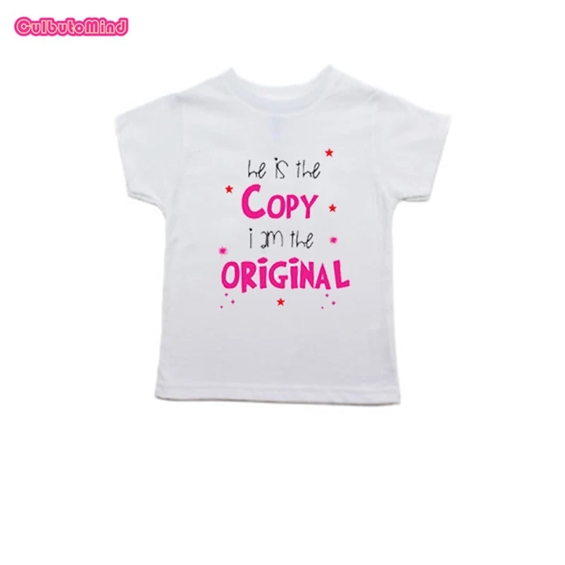 Twin T-shirtsiam она копия двойной комплект с футболкой для маленьких Tee2T3T 4TT-Shirt для девочек и мальчиков, унисекс, комплект-двойка на день рождения брата и сестры - Цвет: pink he