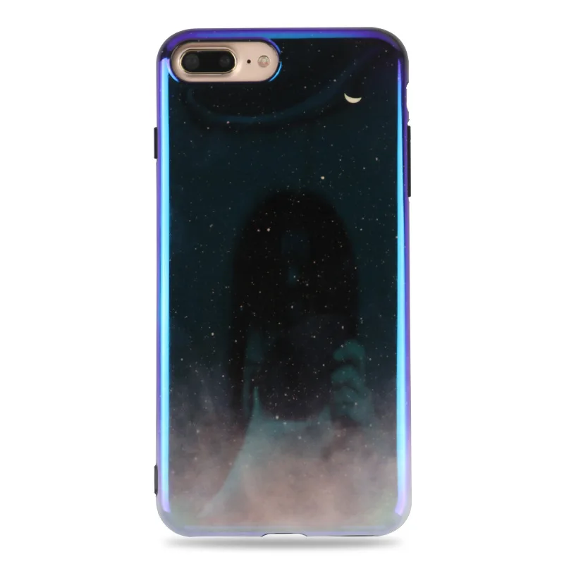 Айфон 8 Плюс Голубой Градиент Звёздное Небо Маленькая Луна Чехол для Мобильного Телефона Apple XS Max/7 Космическое Зеркало Личность Женская.