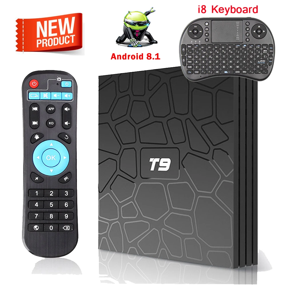 Новые 4 GB 32 Android 8 1 ТВ коробка T9 RK3328 ядра USB 3 0 Smart K Декодер каналов кабельного