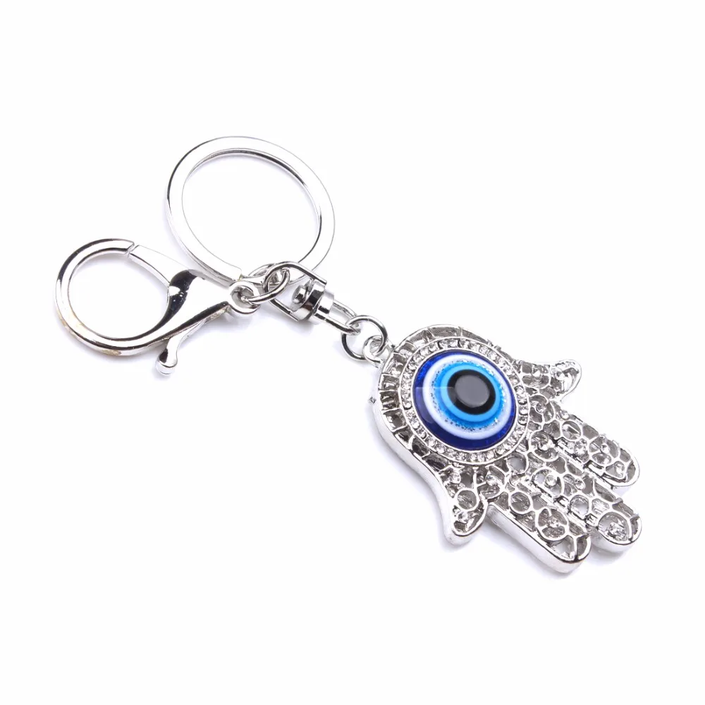 

Lucky Charm Blue Hamsa Fatima Hand Evil Eyes Keychains Purse Bag Buckle Pendant For Car Keyrings key Chains Holder Women EY1478