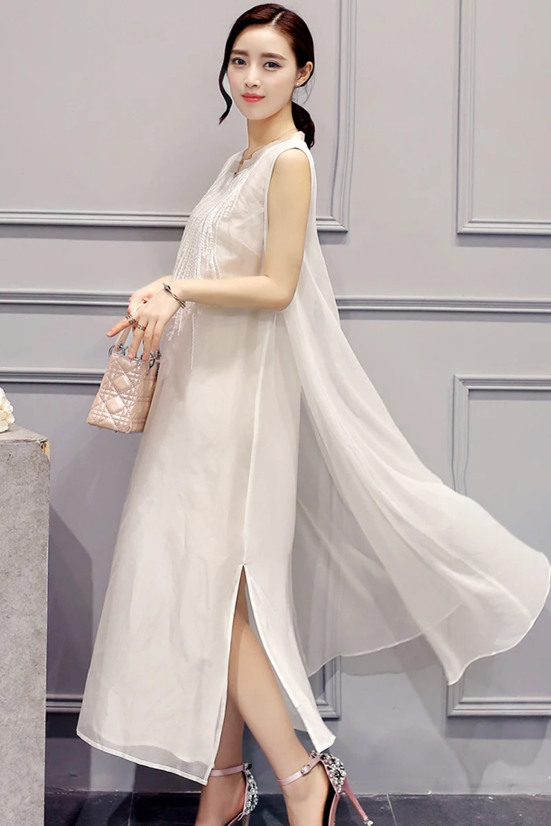 

2019 summer sleeveless dress literary retro big yards embroidery irregular holiday dress fairy