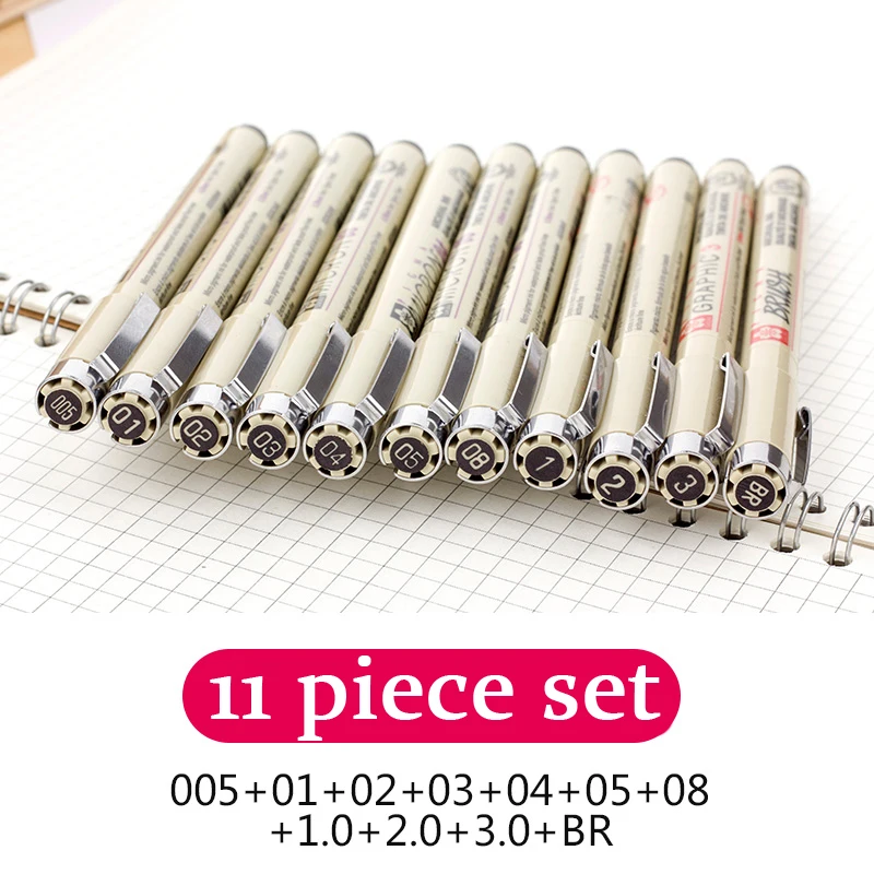 Sakura ручка Pigma micron набор Водонепроницаемый без протекания Гладкие Черные чернила для рисования маркеры Fineliner ручной надписи Tekenen - Цвет: 11 pieces set