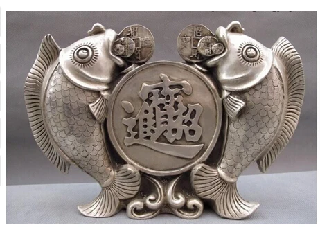 Медь Латунь КИТАЙСКИХ ремесел декора чения Азии voge S0267 Китай Белый кобр прата sorte Монета dinheiro riqueza де dois carpa