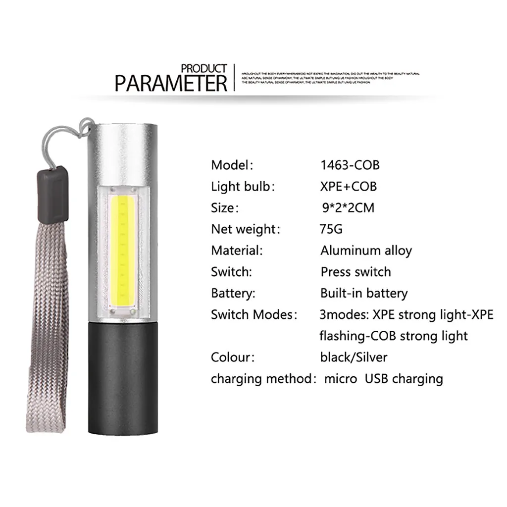 COB Flashlight Zoom Lighting New Handheld Mini Hard Light Powerful Torch Zoomable Outdoors | Лампы и освещение