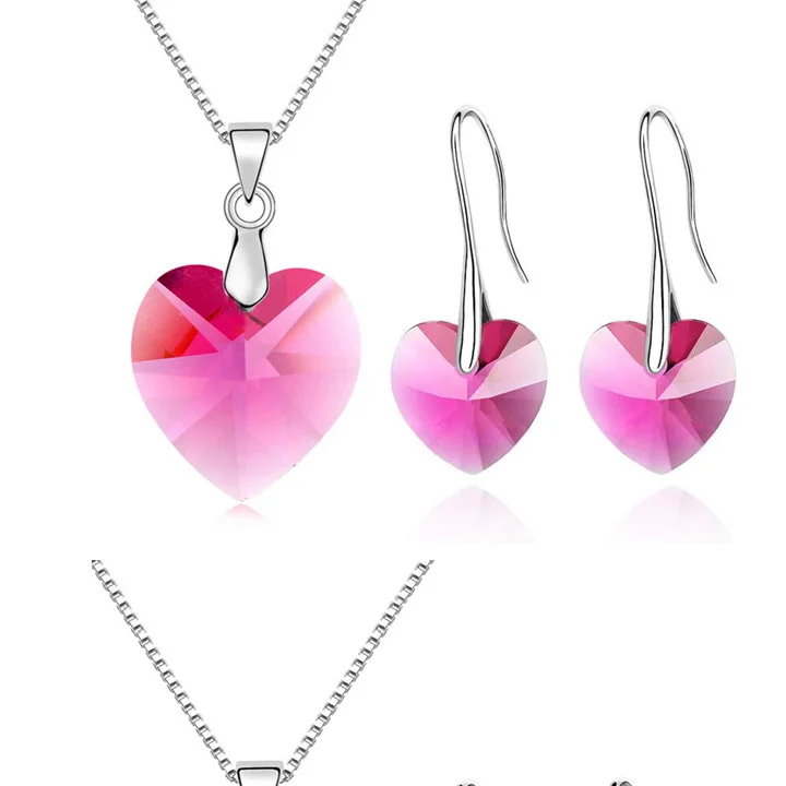Оригинальные кристаллы от Swarovski сердце кулон ожерелья Висячие Серьги Комплекты украшений для женщин влюбленных подарок Прямая