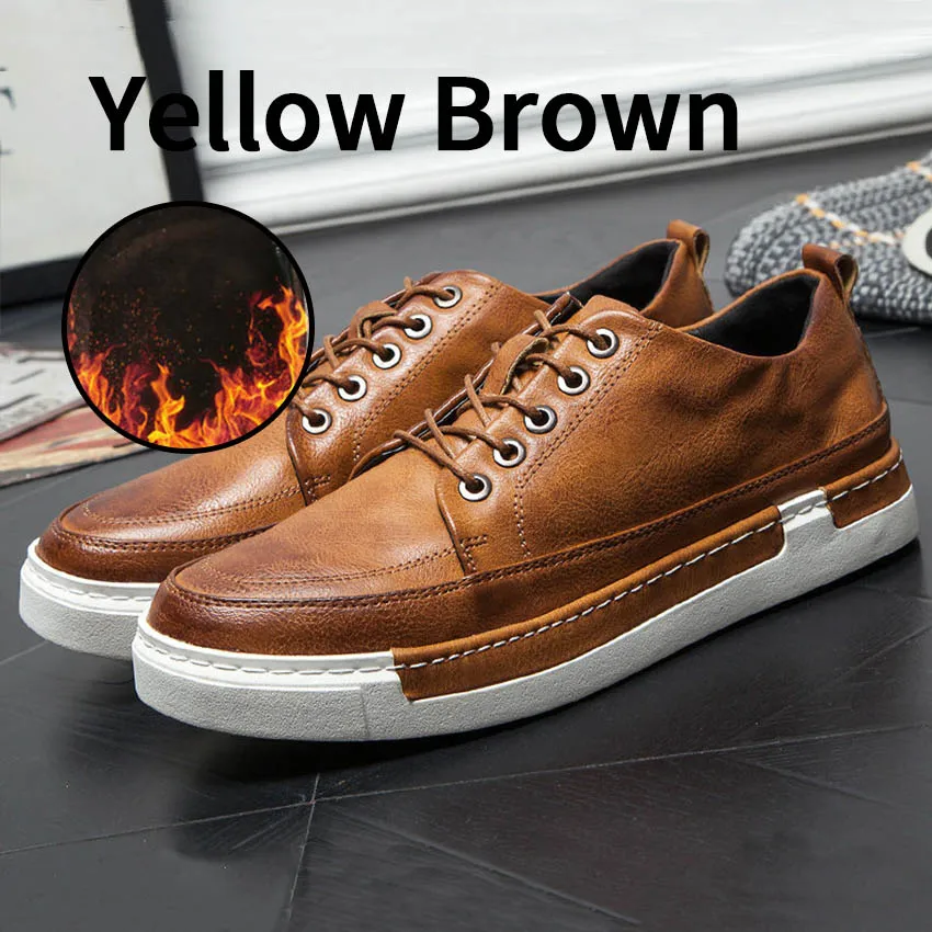 Yellow Brown velvet BIMUDUIYU; мужская кожаная повседневная обувь в стиле ретро; мужские кожаные туфли-оксфорды на плоской подошве; мужские кроссовки; tenis masculino zapatos hombre - Цвет: Yellow Brown velvet