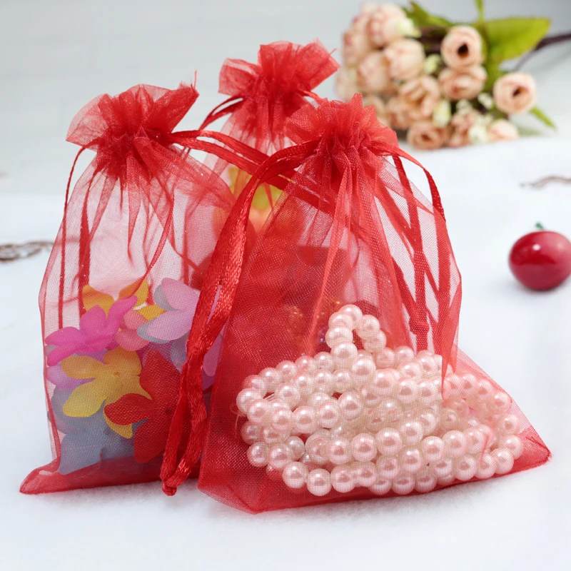 500pcs/lot Red Organza Jewelry Gift Bags 17x23cm Drawstring Bags Wedding Candy Bags& Pouch Free Shipping