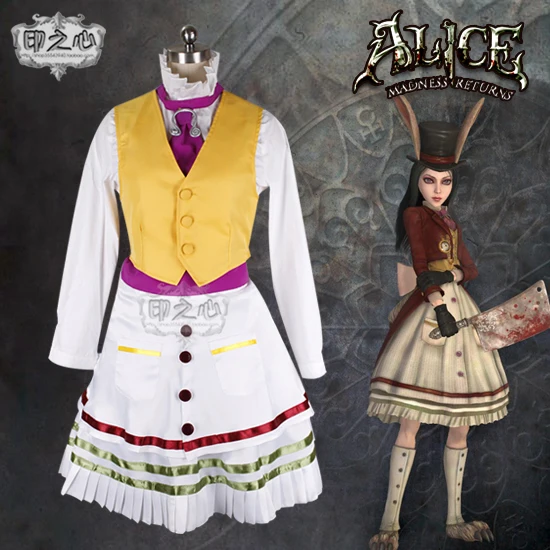Аниме! Алиса: Madness Returns Lucky Rabbit темно красное бархатное платье горничной