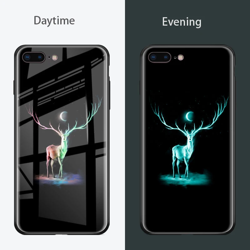 LUOYY FENJJ Luminous Tiger Case for IPhone 6 6s Plus 5 5s SE Hard PC Back Cover Tempered Glass 7 8 X Coque |