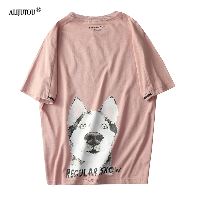 2019 корейский стиль футболка Для женщин Повседневное милых щеночков Футболка с