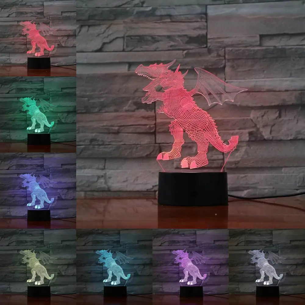 Светильник динозавр Птерозавр стенгозавр Новинка 3D настольная лампа RGB