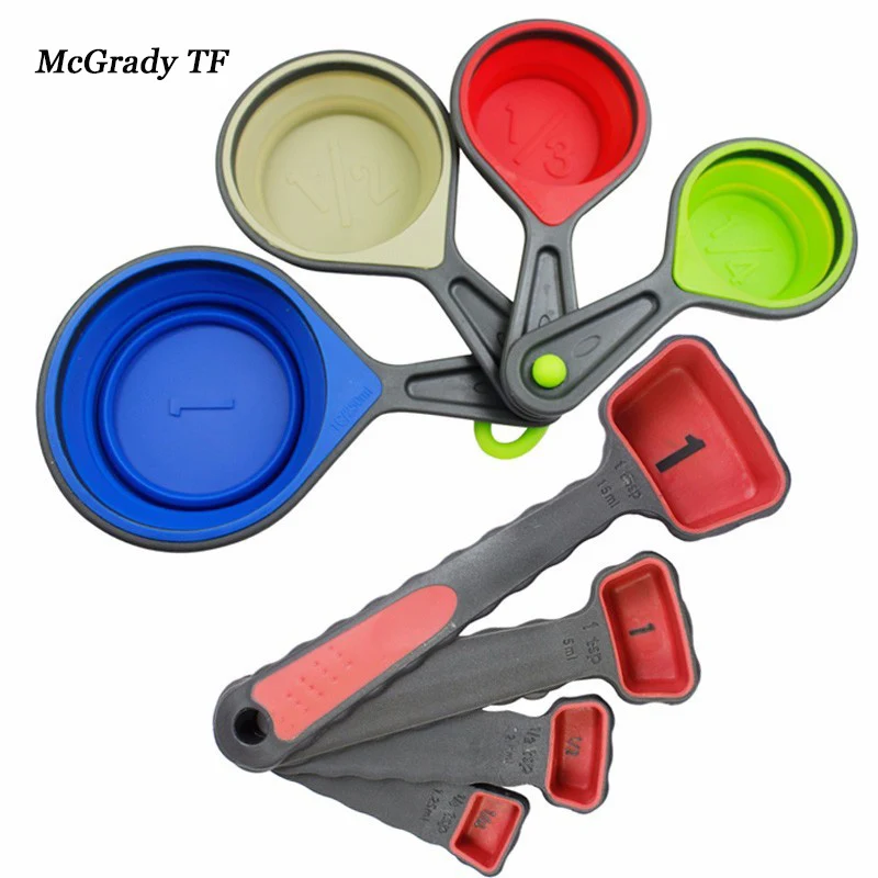 Mac Новые 8 шт./компл. Еда Класс силиконовые складной Складной мерный стакан и ложка