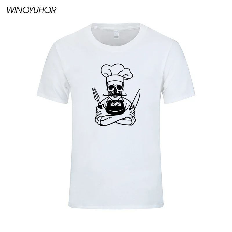 Мужская хлопковая футболка с коротким рукавом и принтом череп шеф повара|t shirts for