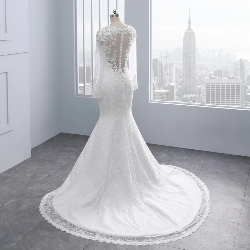 Miaoduo Vestido De Noivas Sereia/белые кружевные свадебные платья с длинными рукавами и