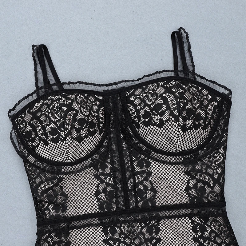 2019 летнее сексуальное платье Черное Кружевное Бандажное на бретельках с