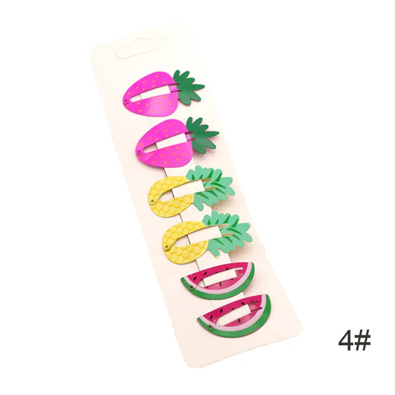 6Pcs 04 6 шт Радуга оснастки Заколки для волос для детей для волос, для маленькой девочки аксессуары милые Мультяшные фрукты заколки для волос с фигурками животных металл Цвет заколка для волос - Цвет: 6Pcs 04