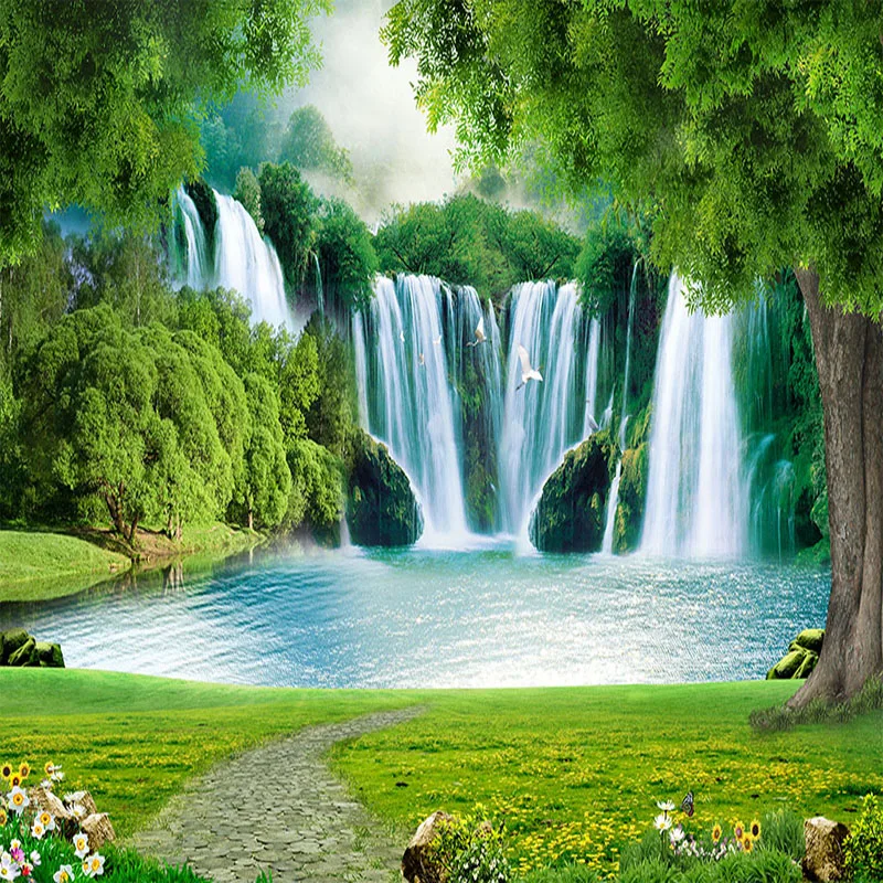 Фотобумага на заказ настенная 3D картина водопад природный пейзаж гостиная